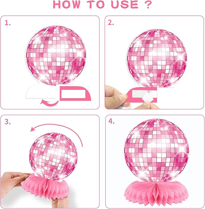 Disco Party Decorations - Pink Disco Decor Flat Disco Ball Centerpieces for Party Table Disco Ball Decor for Cowgirl Birthday Bachelorette Bridal Shower Disco Party Favors