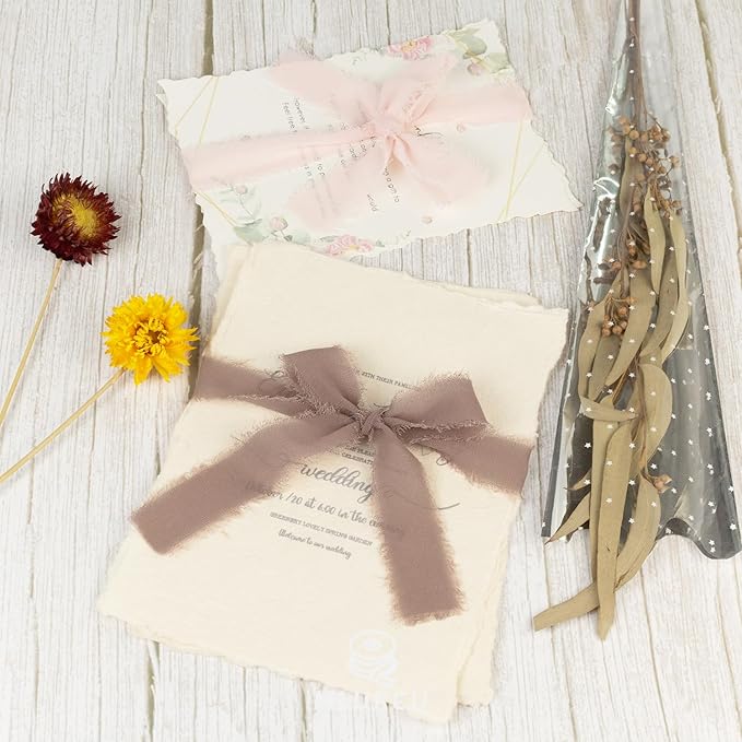 Dusty Rose Chiffon Ribbon 1 Inch x 21Yds Handmade Fringe Chiffon Silk Ribbon Brown/Peach/Pink Frayed Chiffon Ribbon for Gift Wrapping Wedding Invitation Bridal Flower Bouquets