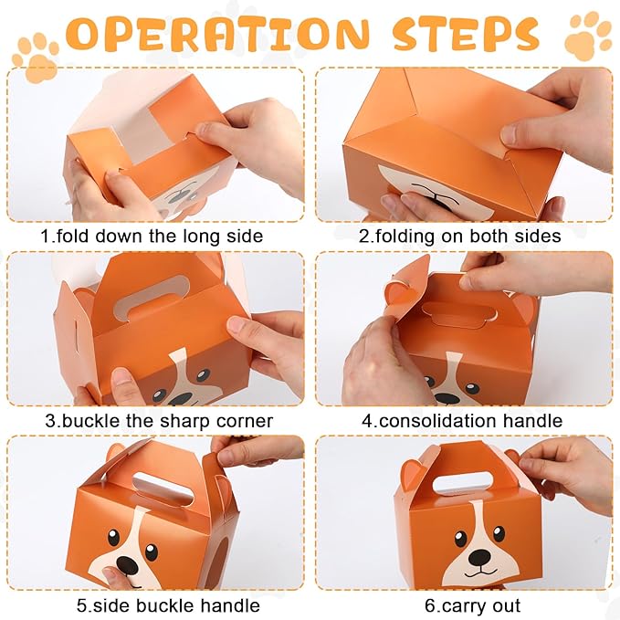 Fainne 24 Pcs Party Favors Boxes Foldable Treat Gift Boxes Candy Goodie Cases Decorations Adopt Pet Gift for Birthday Wedding Bridal Shower Party Favors(Cute Dog)
