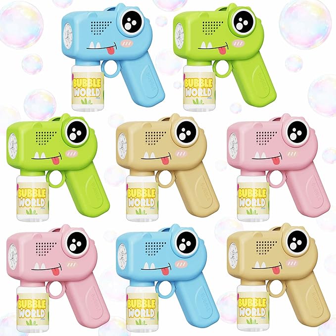 8-Pack Bubble Gun,Automatic Dinosaur Bubble Machine Blower for Kids Summer Indoor Outdoor Toys Birthday Wedding Party Gift