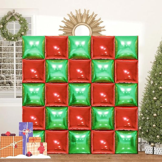 Orgnafey Christmas Eve Backdrop Green and Red Square Foil Balloons Wall Tunnel Mylar Aluminum Double Sided Flat Balloon Arch Garland Kit For Happy Birthday Party Background Supply Decorations