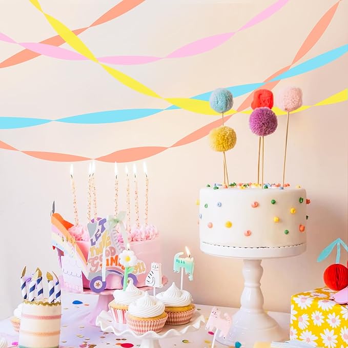 8 Rolls Crepe Paper Streamers, Candy Streamers Party Decorations for Birthday Baby Shower Memaid Easter Party