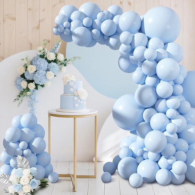 Amandir 153pcs Light Blue Balloons Arch Garland Kit Different Sizes 18 12 10 5 Inch Pastel Baby Blue Latex Balloon for Boys Birthday Baby Shower Wedding Anniversary Gender Reveal Party Decorations