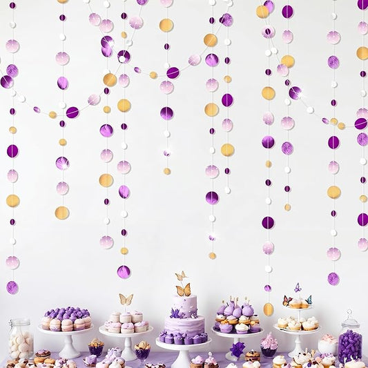 Cheerland Purple and Gold Party Decorations Rapunzel Birthday Decorations Lavender Fantasy Theme Circle Golden Garland Streamers Banner Pruple Backdrop Bday Hanging Party Decor Baby Shower Supplies