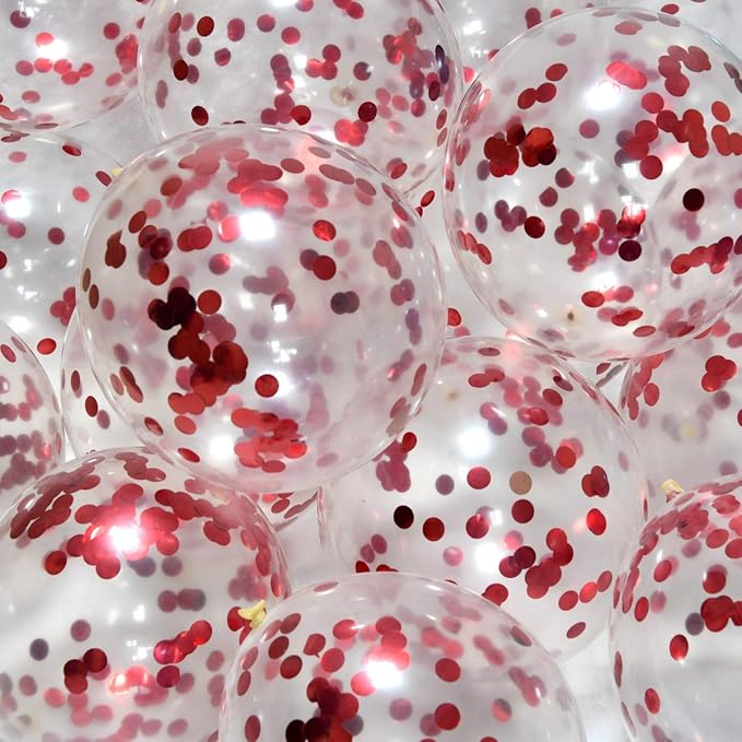 Red Confetti Balloons - 12inch, 50 Pcs Latex Balloons for Birthday, Wedding, Baby Shower, Christmas Party Decoration