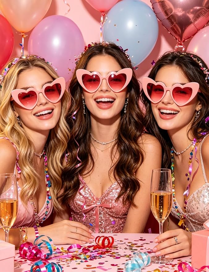 8 Pack Heart Sunglasses Vintage Cat Eye Heart Glasses Retro Bachelorette Bride Sunglasses Bulk for Women