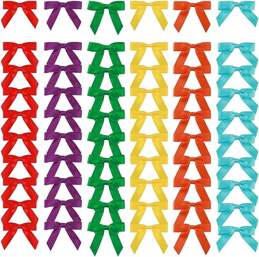 Meseey 120 Pcs 1.5 Inches Premade Craft Bows Self Adhesive Rainbow Satin Ribbon Bows for Treat Bags Gift Wrapping Basket Wedding Baby Shower Brithday Party(Rainbow Set)