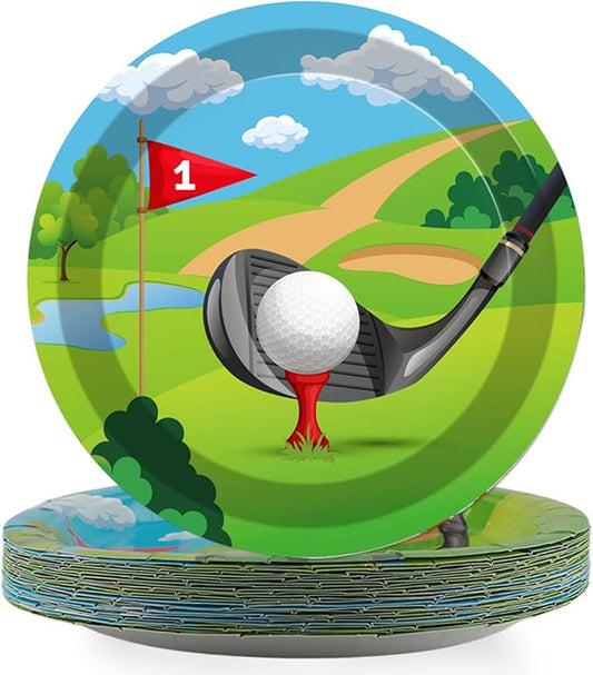 Wiooffen 48pcs Golf Party Plates 7" Golf Party Decorations Paper Disposable Dessert Tablewares Golf Balloons themed Sports Party Birthday Supplies Favors