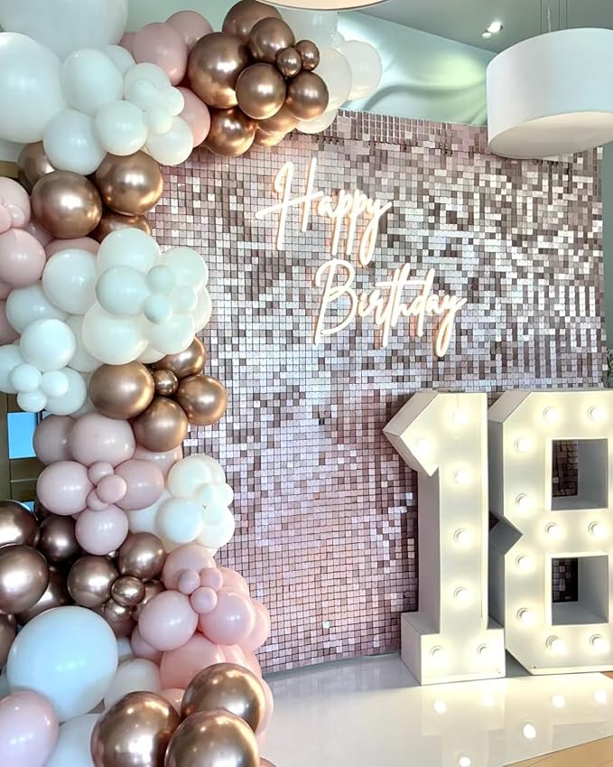 Shimmer Wall Backdrop Matte Pink Square Sequin Wall Panel Backdrop Decor for Wedding, Anniversary, Birthday, Party, 36 Panels