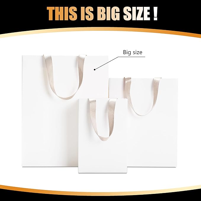 White Kraft Bags with Handles, 10Pcs 10"x5"x13" Large White Paper Gift Bags, Wedding & Birthday Occasion