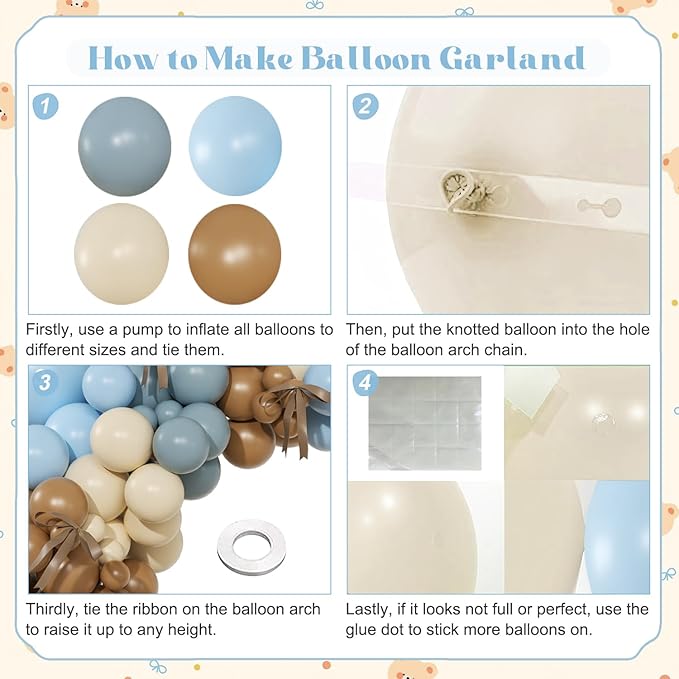 Dusty Blue and Brown Balloon Arch Kit, 151Pcs Bear Baby Shower Decorations Macaron Blue Brown Balloons with Bows for Gender Reveal Baby Shower Birthday Decorations
