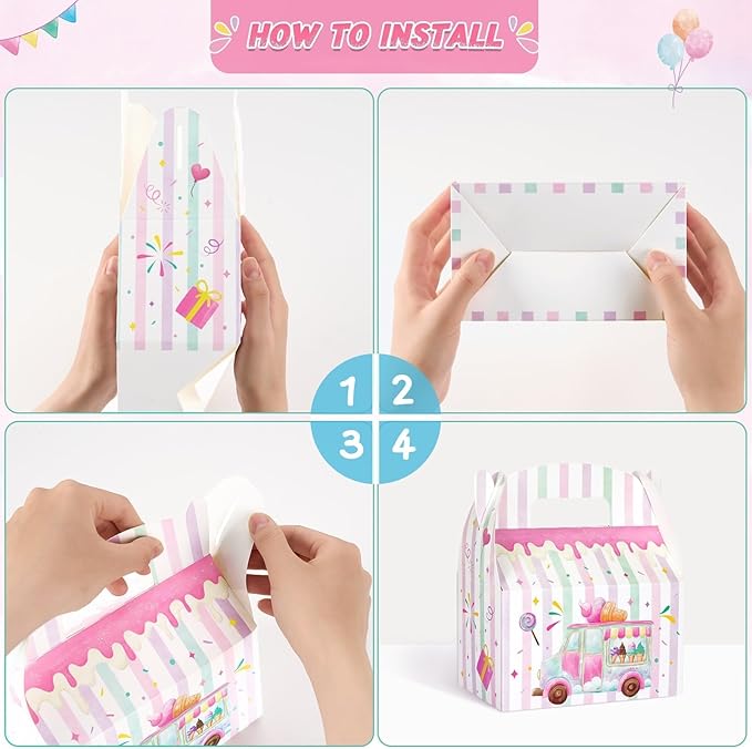 WERNNSAI 12 Pack Ice Cream Party Boxes - Ice Cream Birthday Decorations Summer Party Favor Boxes for Girls Kids Pink Purple Popsicle Candy Gift Box for Birthday Holiday Decoration
