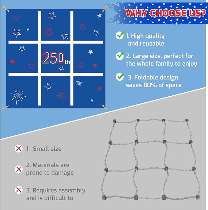 Independence Day Party Favors Tic Tac Toe Bean Bag Game,250th Anniversary Bean Bag Toss Across for Indoor Outdoor Yard Background Lawn Adults Family Night Activities 10 Bean Bags