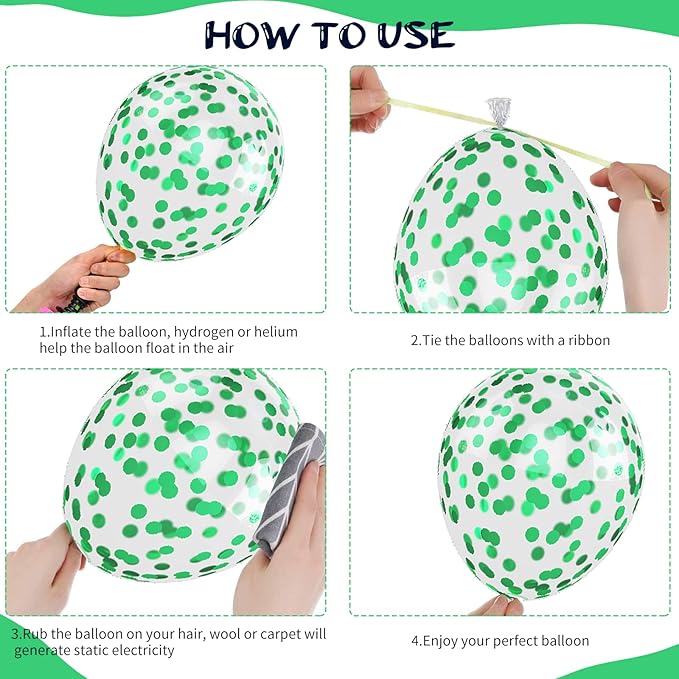 Green and Black Balloons, 50Pcs 12 Inch Green White Black Birthday Balloons, Green Confetti Balloons white Latex Balloons for Video Game Football Theme Party Baby Shower Supplies