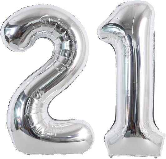 TONIFUL 40 Inch Large Silver Number 21 Balloons Giant Digital 21 or 12 Helium Foil Mylar Big Number Balloons for 2026 Graduation New Year Eve 12th or 21st Birthday Party 12th or 21st Anniversary
