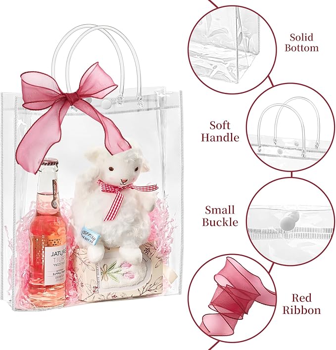 Jutieuo 24 PCS Clear Gift Bags with Handles, 10.2 x 11.8 x 3.2 Inches Reusable Plastic Goodie Bag Transparent Party Favor Bags Bulk for Weddings Birthdays Events, Classrooms & Celebrations