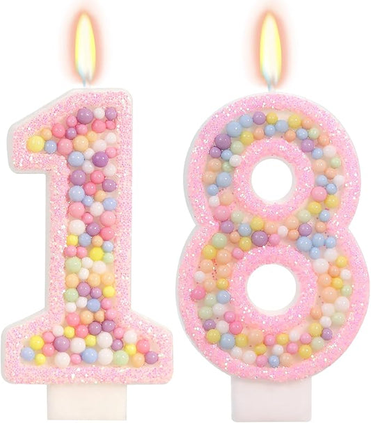 Birthday Candles - Number 18 Candle, Colorful Macaron Candles, 18 Year Old Birthday Decorations, Cake Decorations, Sweet Theme Party Supplies (Pink)