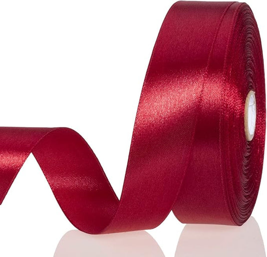 YASEO 1 Inch Dark Red Solid Satin Ribbon, 50 Yards Craft Fabric Ribbon for Gift Wrapping Floral Bouquets Wedding Party Decoration