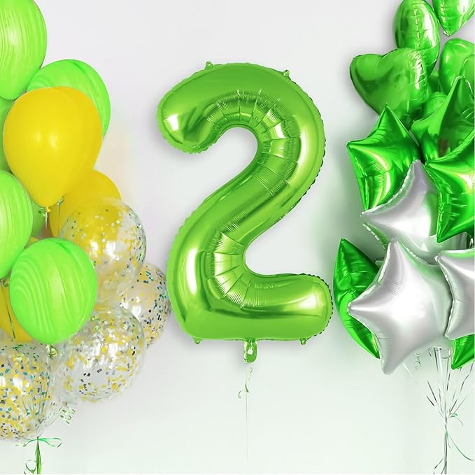 Green Number 2 Balloon 40 Inch, Big Large Foil Helium Number Balloons, Jumbo Giant Mylar Number 2 Balloons for 2 Second Birthday Party Decorations Supplies Anniversary Celebration