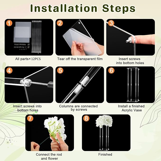 Geetery Tall Acrylic Wedding Flower Stand Centerpieces Clear Elegant Vase Column Stand with Artificial Hydrangea Flowers for Wedding Party Table Home Decorations(12 Pcs,20 Inch)