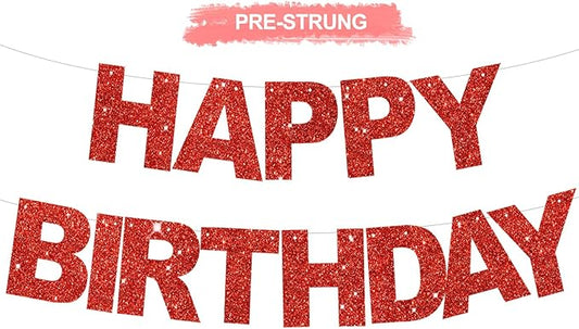 BEISHIDA Happy Birthday Banner - Pre-Strung No DIY Birthday Decorations - Happy Birthday Sign - Birthday Banner for Women, Kids - Backdrop Red