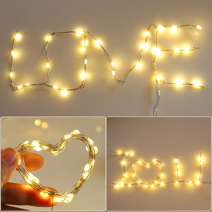 6 Pcs Fairy Lights Battery Operated, Christmas Tree Decor Twinkle Lights, 10 feet 30 LEDs String Lights, Flashing and Constant Light Modes, for Parties, Glass Bottle Decoration (Warm Color)