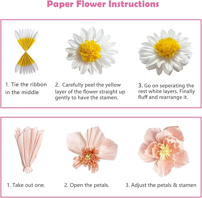 ANSOMO Pink Daisy Tissue Paper Pom Poms Party Decorations Flowers Wall Hanging 1st Birthday Bridal Baby Shower Wedding Classroom Décor Girls