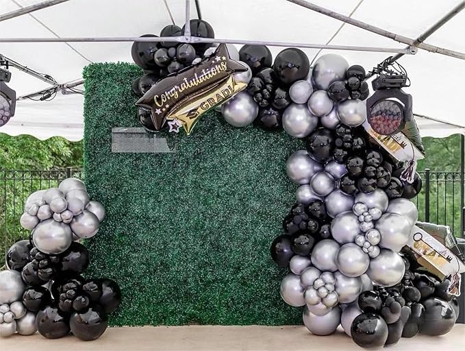MEBAY Black Silver Balloons Garland Arch Kit, 146Pcs Latex Balloons Different Sizes 18 12 10 5 Inch for Party Decorations, Wedding Backdrop, Birthday, Graduation