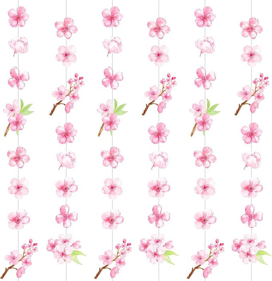 Cherry Blossom Party Supplies Cherry Blossom Garlands Floral Hanging Decorations 6 Pack Sakura Paper Garland Banners for Japanese Flower Spring Theme Birthday Baby Shower Decor