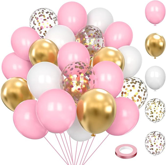 Pink and Gold Balloons,75 Pcs Pink and White Balloons,12 Inch Baby Pink White and Gold Balloons for Girls Women Birthday Wedding