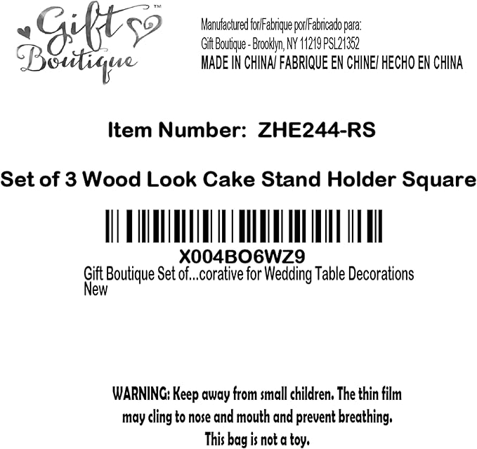 Gift Boutique Wood Look Cake Stand Holder Set of 3 Square Cardboard Dessert Display Stands 8 10 12 Inch Tree Slice Bark Base Cupcake Tray for Wedding Table Decor