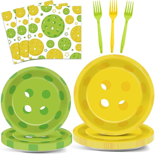 OBUSATT 96Pcs Pickleball Party Decorations Pickleball Birthday Party Plates and Napkins Supplies Disposable Dessert Tableware for Pickle Ball Birthday Baby Shower Serve 24, colourful