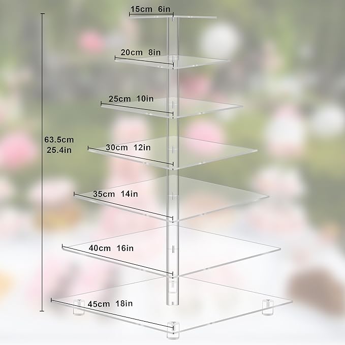 YestBuy 7 Tier Square Acrylic Maypole Cupcake Stand Cupcake Tower Stand, Premium Cupcake Holder, Display for Pastry Wedding Birthday Party