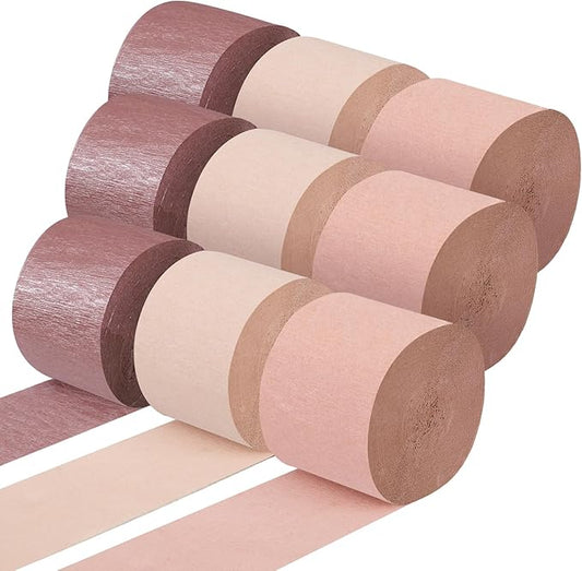 Crepe Paper Streamers 9 Rolls 738ft, Pack of Metallic Rose Gold Baby Pink Crepe Paper for Party Decorations, Birthday Decorations, Baby Shower Decorations, 1.77 Inch x 82 Ft/Roll
