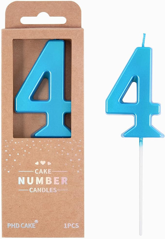 PHD CAKE 2.76 Inch Modern Blue 4 Number Birthday Candles, Blue Number Candles, Cake Number Candles, Party Celebration