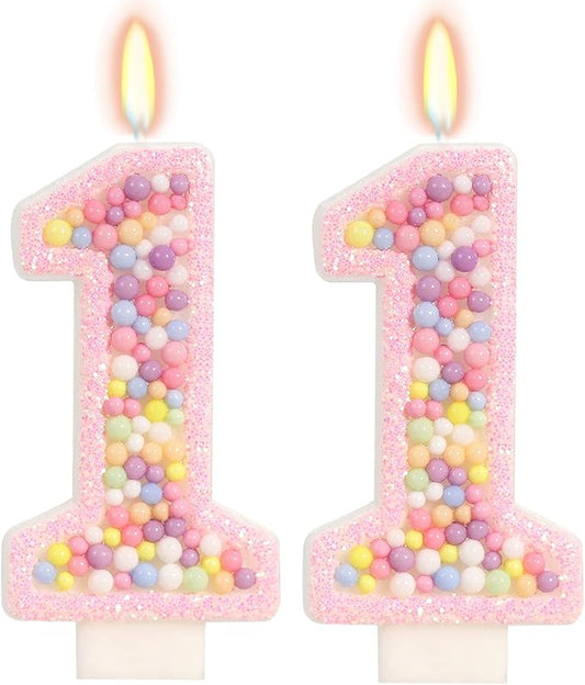 Pink Birthday Candles - Number 11 Candle, Colorful Macaron Candles, 11 Birthday Decorations for Girls, Sweet Cake Decorations, Sweet Theme Party Supplies (Pink)