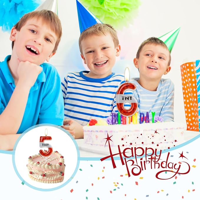TNT Themed Birthday Candles for Boys Girls, Craft Pixels Cake Topper,Number 8 TNT Cake Toppers，Pixel Birthday Cake Candle,Kids Themed Birthday Party Supplies (Number 8)