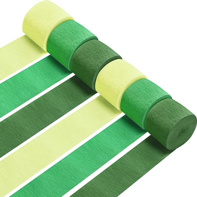 Green Streamers Party Decorations, 6 Rolls Crepe Paper for St Patricks Day Decorations Wedding Birthday Baby Shower Decorations Craft Supplies(1.8 Inch x 82Ft/Roll)