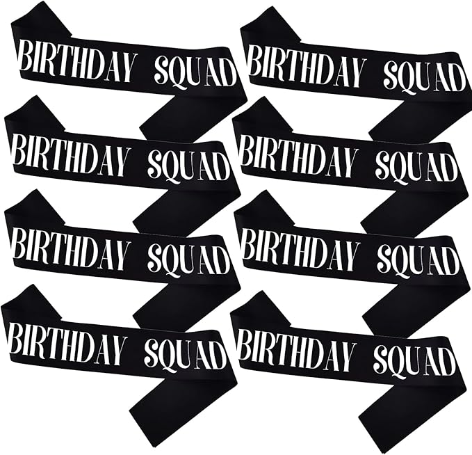 8PCS Birthday Squad Sashes, Black Birthday Sash Set for Women or Me Funny 16th 18th 21st 30th 40th 50th or Other Bday Party Favors Decorations