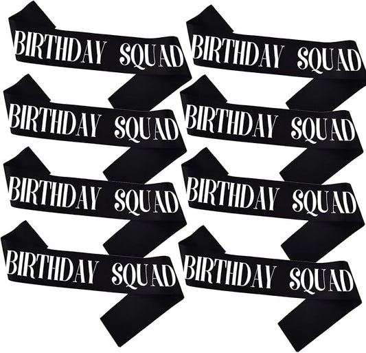8PCS Birthday Squad Sashes, Black Birthday Sash Set for Women or Me Funny 16th 18th 21st 30th 40th 50th or Other Bday Party Favors Decorations