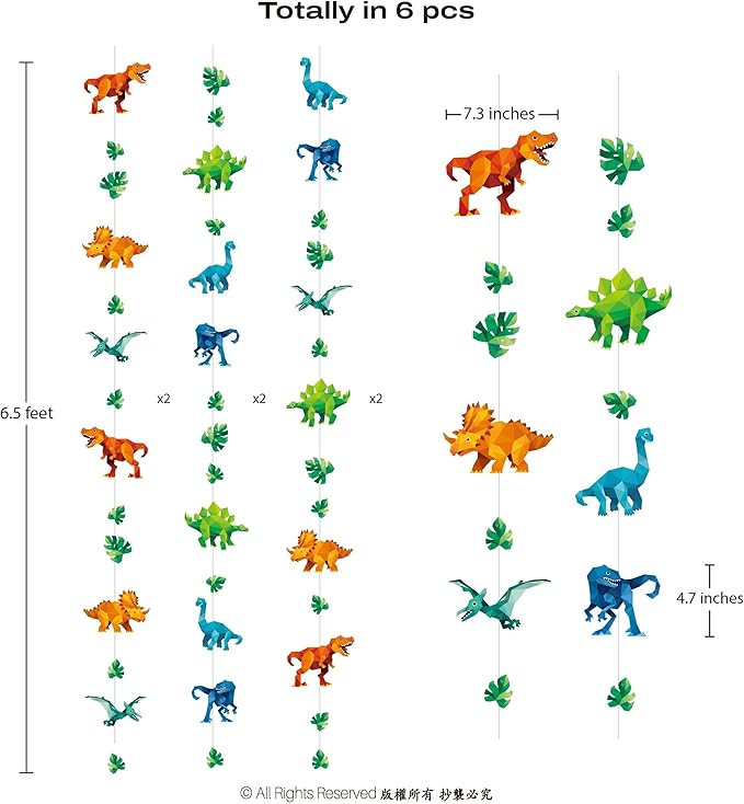 Cheerland Dinosaur Birthday Decorations Jurassic Dinosaur Party Decorations Hanging T-Rex Raptors Triceratops Pterodactyl Brachiosaurus Garland Geometric Dino Party Jurassic Theme Backdrop Pack of 6