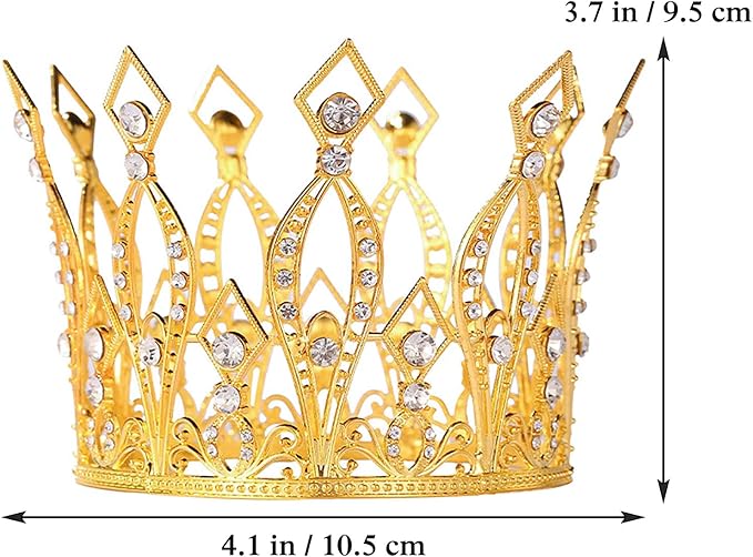 Crown Cake Topper Rhinestone Crystal Handmade Tiara Cake Decoration for Baby Shower Birthday Wedding Party Favors (Gold)