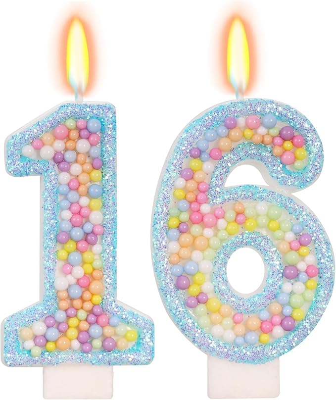 Blue Birthday Candles - Number 16 Candle, Colorful Macaron Candles, 16 Birthday Decorations for Girls Boys, Cake Decorations, Theme Party Supplies (Blue)