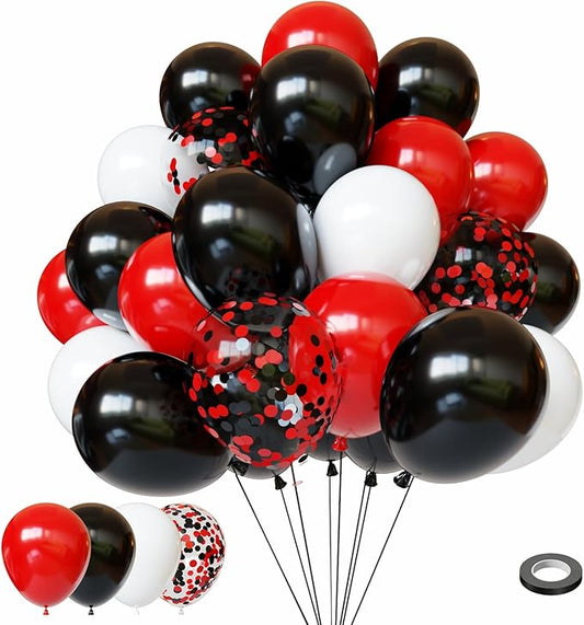 Red and Black Balloons, 60Pcs Red Black and White Balloons, 12in Black Latex Balloon for Birthday, Wedding, Baby Shower, Graduation Party Decorations