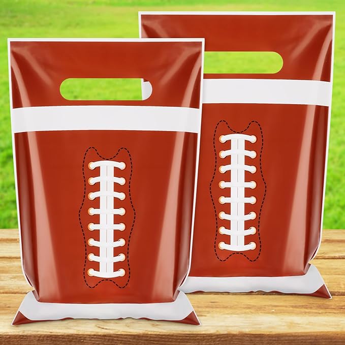 Hxezoc 50 Pieces Football Gift Bags with Handle, Plastic Treat Candy Bag Sport Favor Bags For Kids Birthday Party Decoration Supplies