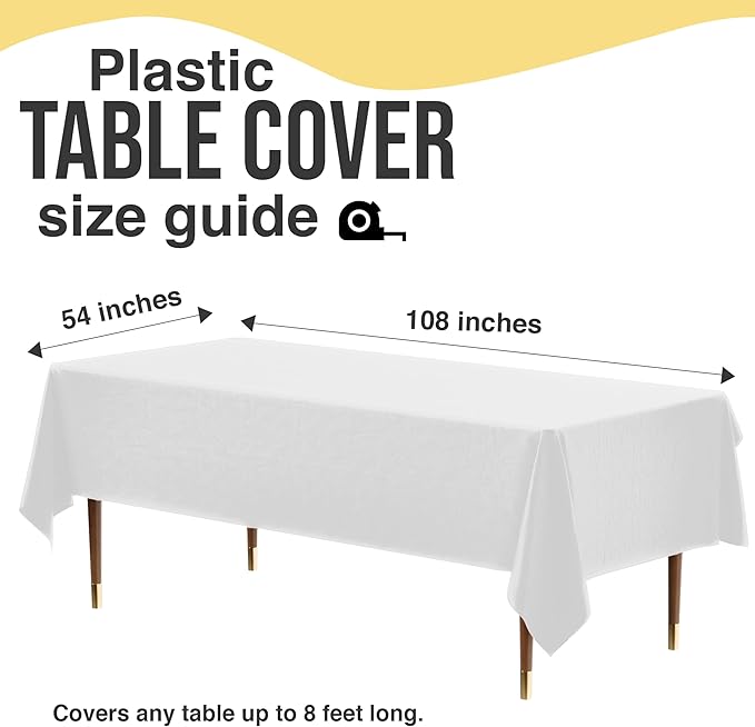 Exquisite 66% Thicker Premium Plastic Table Cloth Rectangle Table Cover 0.5 Mil 12 Pack White Table Cloth 54 Inch x 108 Inch Disposable Tablecloth Won't Tear Easily Like Cheap Thin Brands