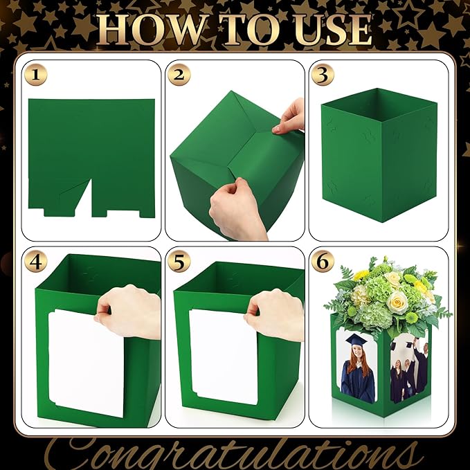 Spiareal 6 Pcs Graduation Box Centerpieces for Table 6/7 Inch Photo Frame Display Congrats Grad Party Favor Gift Picture Table Box Photo Props Frame for Graduation Decoration(Green)