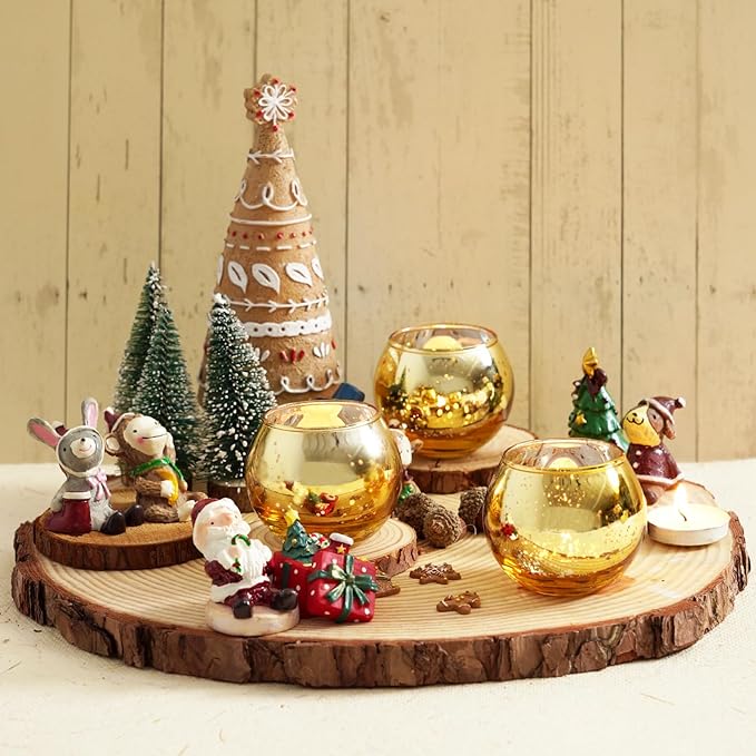 Homemory 24 Pcs Gold Votive Candle Holders, Round Mercury Glass Candle Holder, Tealight Candle Holders for Table Centerpieces, Baby Shower,Anniversary, Wedding, Home Decor, Halloween, Christmas