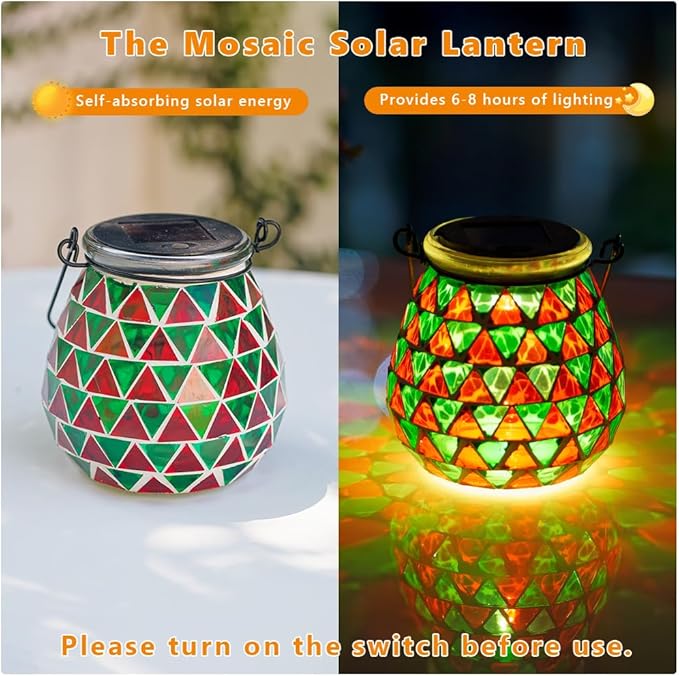Starsoul Solar Lanterns Outdoor Waterproof, Vibrant Mosaic Hanging Solar Lights, Decorative Solar Lantern for Outside Garden Decor