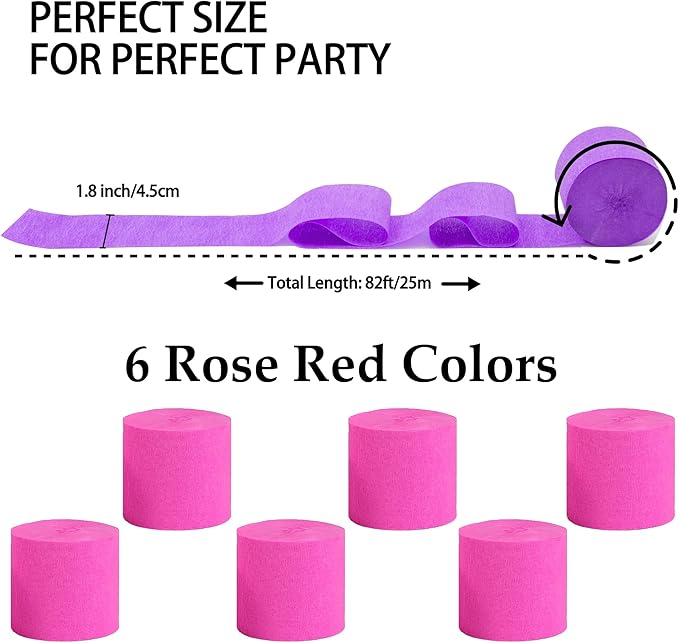 6 Rolls 492ft Colorful Crepe Paper Streamers,Pack of Paper Party Streamers for Navy Blue Party Decorations, Birthday Decorations, Wedding Decorations (1.8 Inch x 82 Ft/Roll)